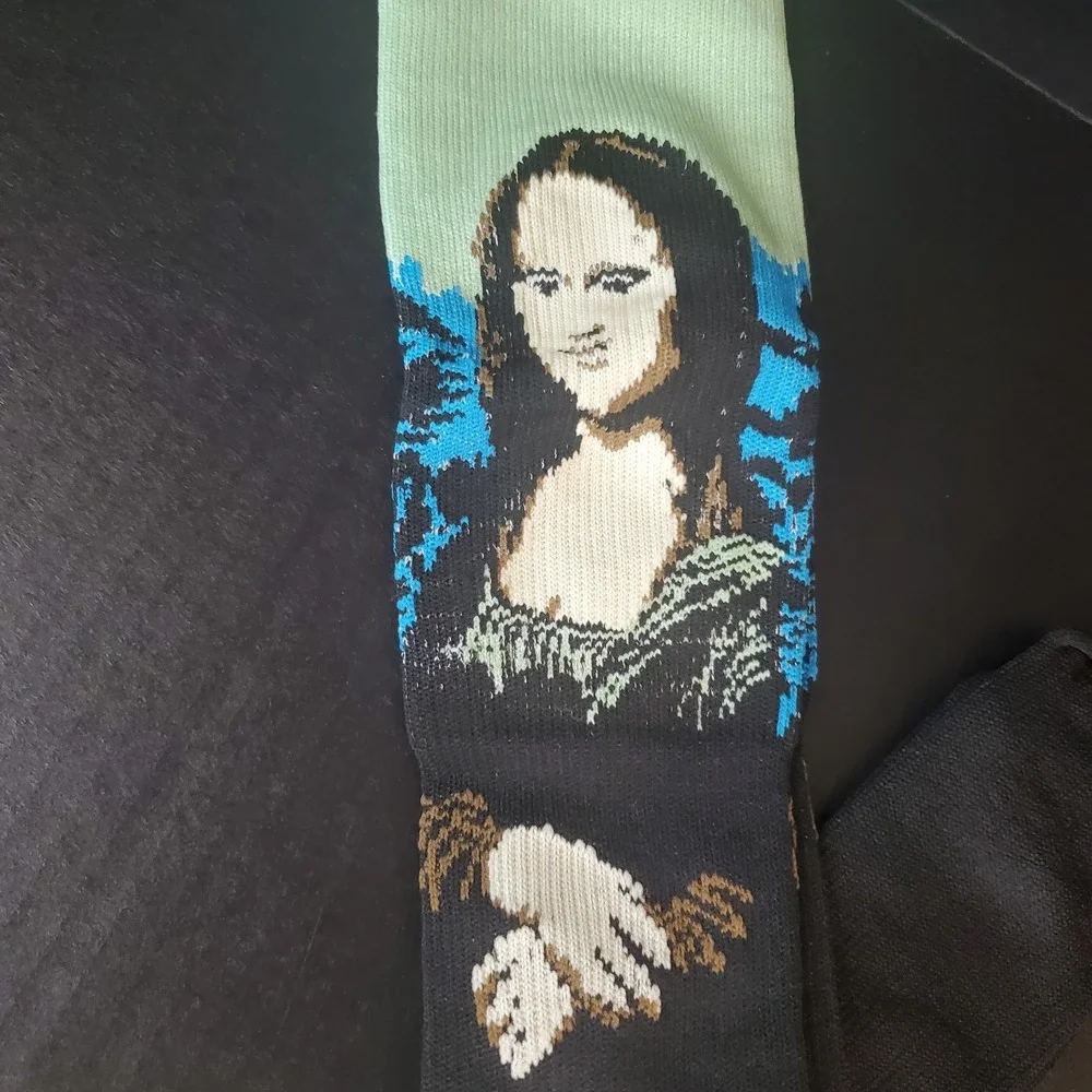 Mona Lisa Painting Knee High Novelty Socks Funny Gift Artwork Leonardo Da Vinci